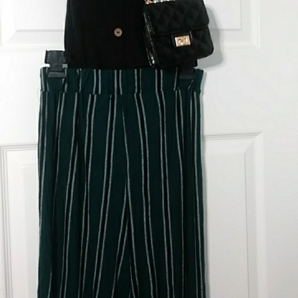 Green striped palazzo pants